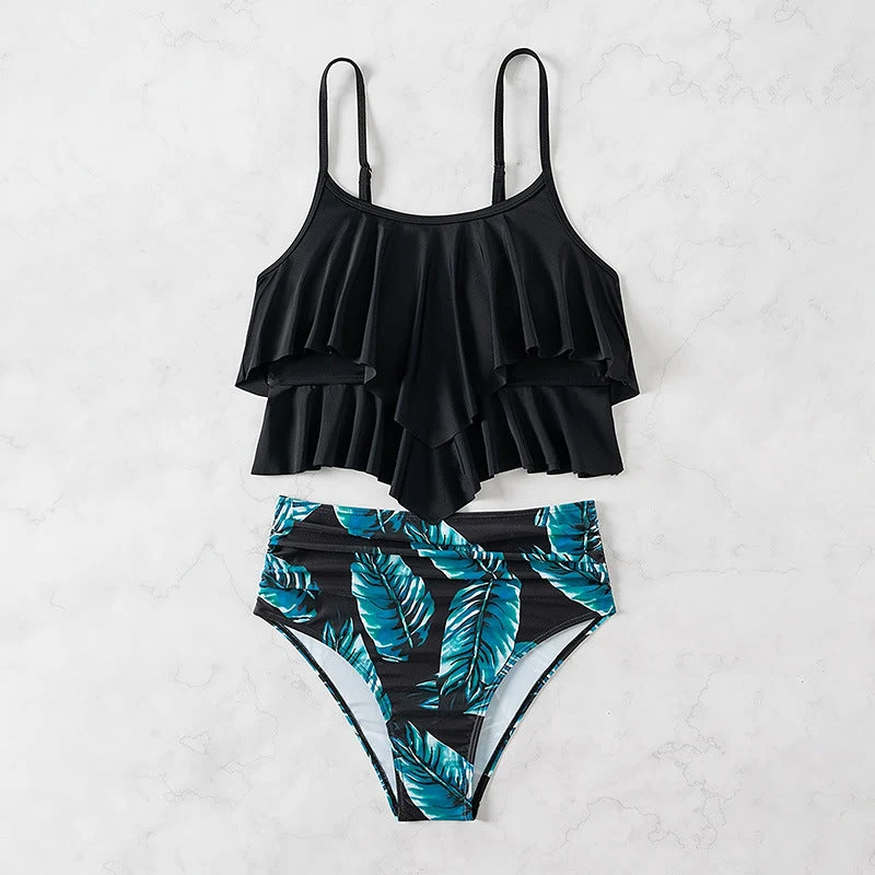 Damen Bikini-Set mit elegantem Volant-Oberteil und hochgeschnittenem Unterteil Drune
