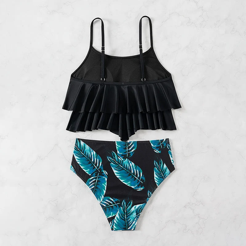 Damen Bikini-Set mit elegantem Volant-Oberteil und hochgeschnittenem Unterteil Drune