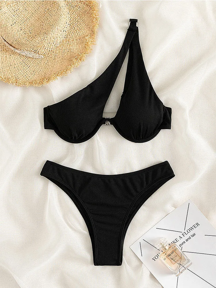 Damen Bikini-Set mit dreieckigem Oberteil und hoch geschnittenem Unterteil Drune