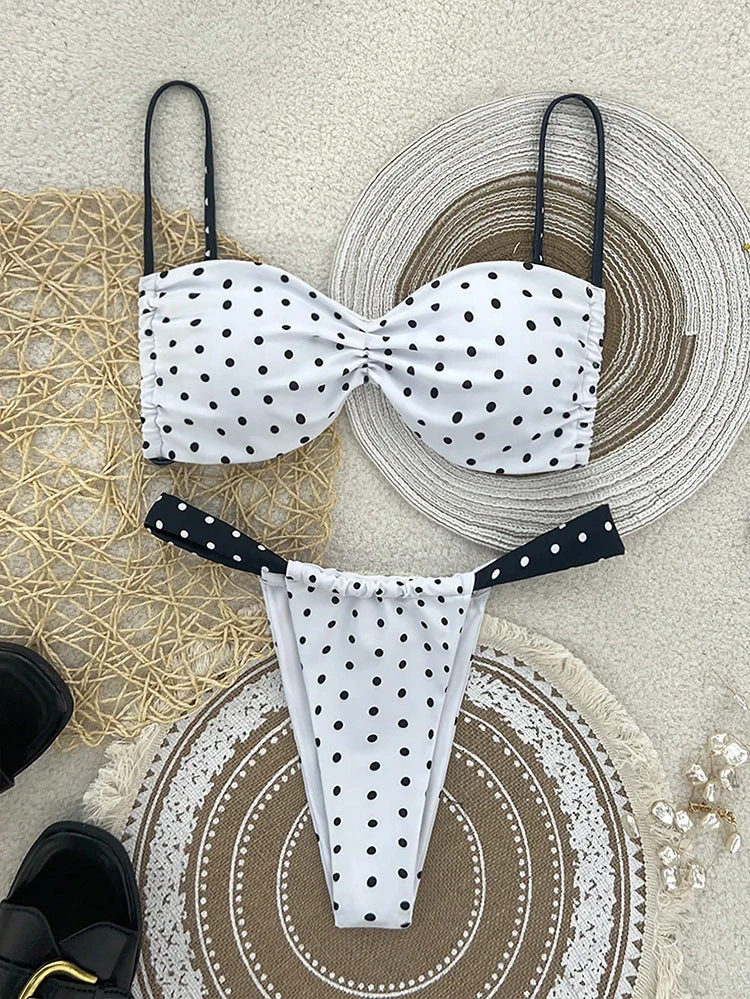 Damen Bikini-Set mit elastischem Stoff und Polka-Dots Drune