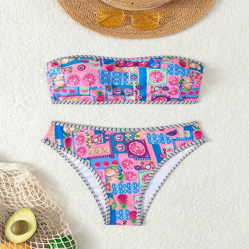 Damen Bikini-Set mit bandeau Oberteil und hohem Beinausschnitt Drune