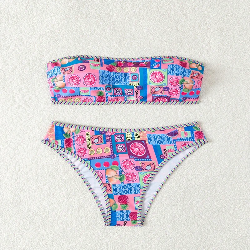 Damen Bikini-Set mit bandeau Oberteil und hohem Beinausschnitt Drune