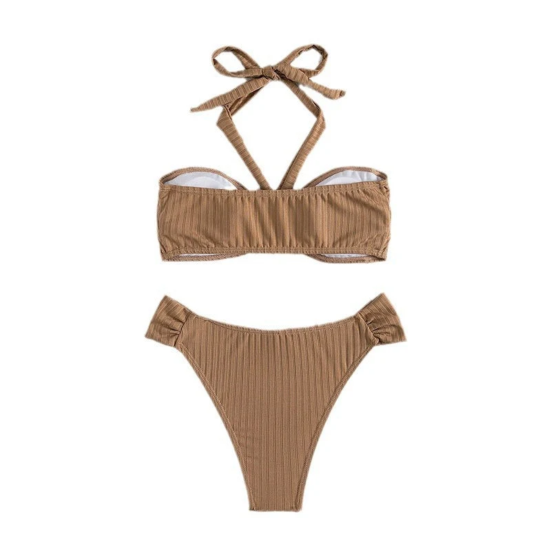 Damen Bandeau-Bikini-Set mit modischem Wickeldetail und hohem Beinausschnitt Drune