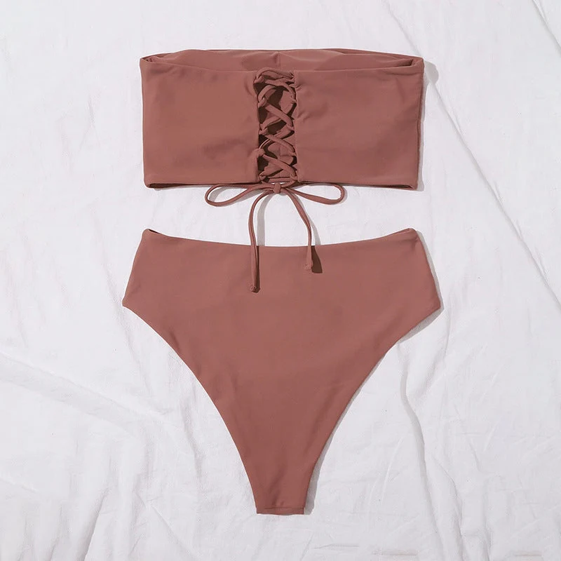 Damen Bandeau-Bikini Set mit hochgeschnittenem Slip Drune