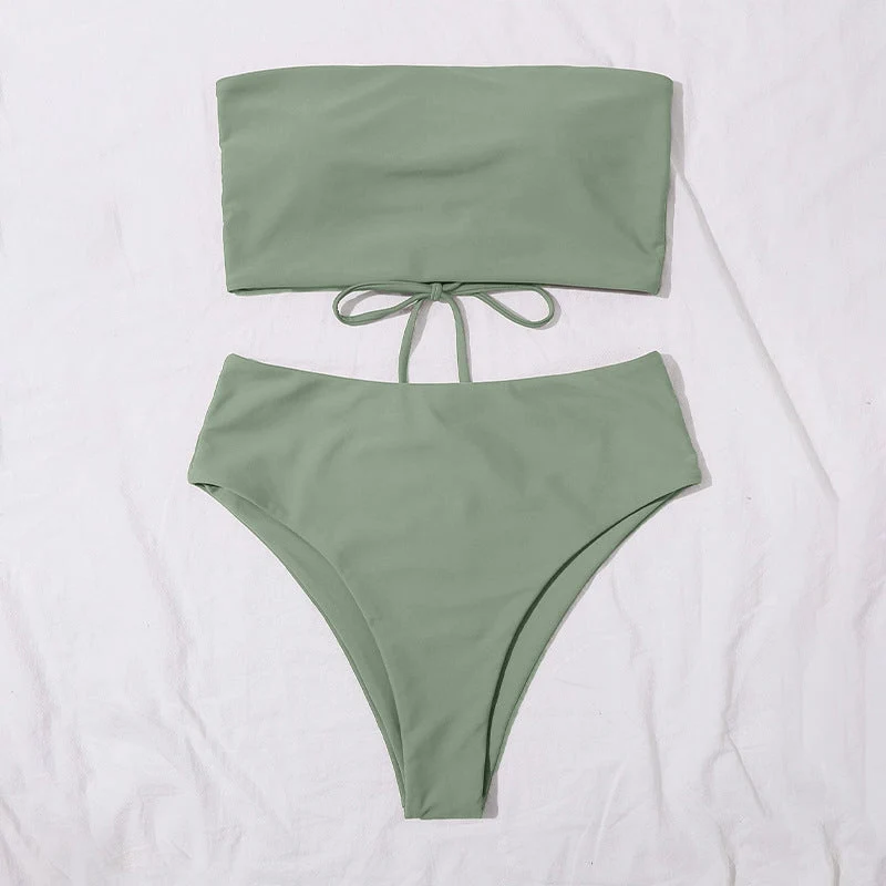 Damen Bandeau-Bikini Set mit hochgeschnittenem Slip Drune