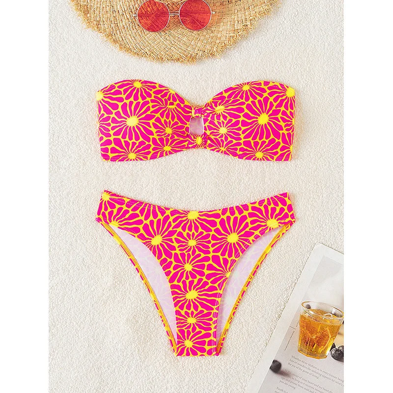 Damen Bandeau-Bikini-Set mit floralem Design und schickem Schnitt Drune