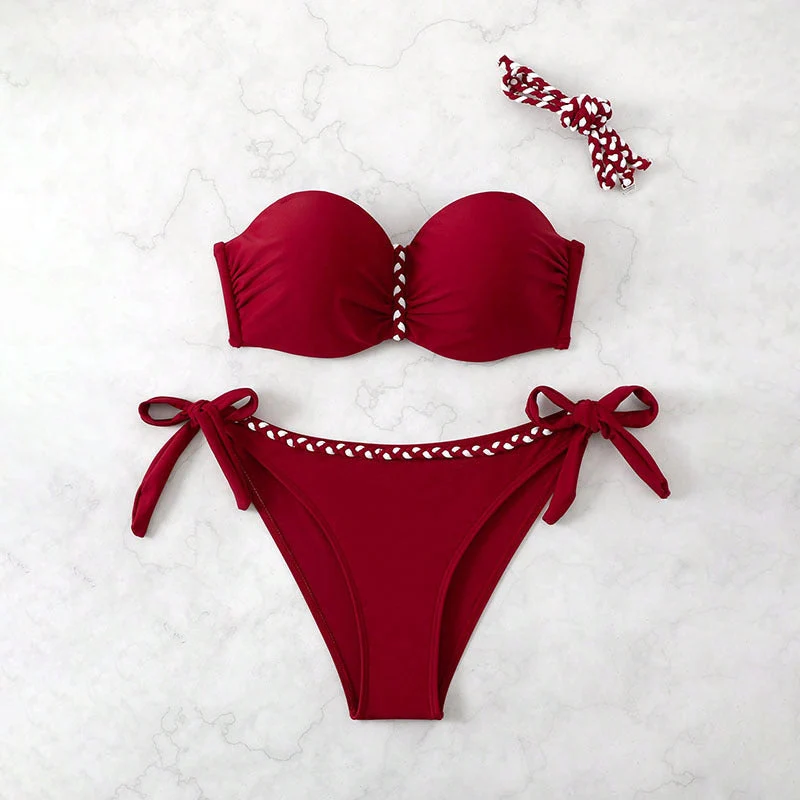 Damen Bandeau-Bikini mit verstellbaren Trägern und raffinierter Raffung Drune