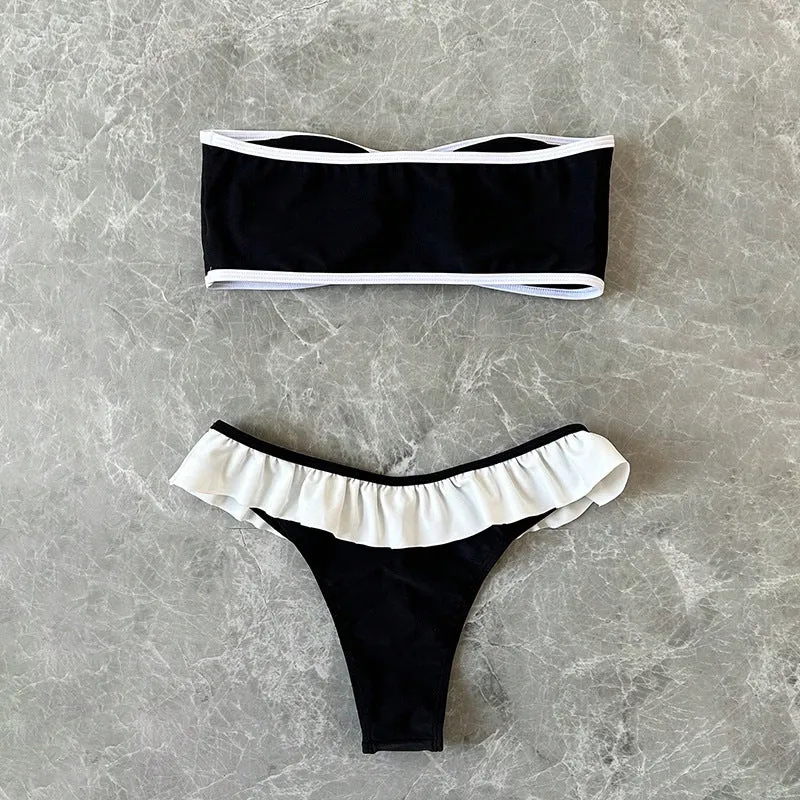 Damen Bandeau-Bikini mit Rüschendetails und elastischem Komfortbund Drune