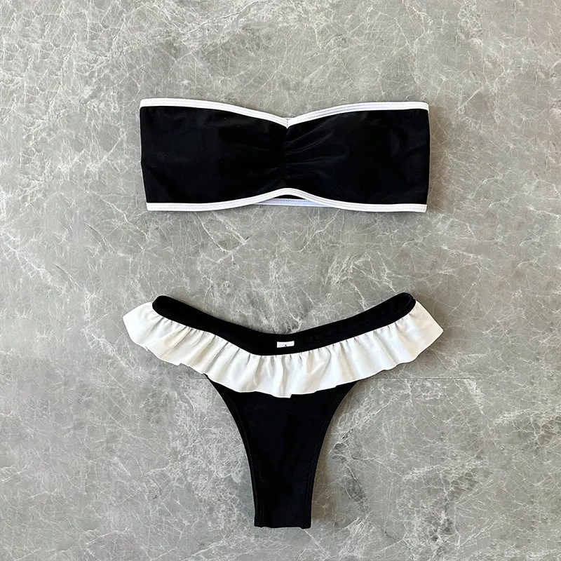 Damen Bandeau-Bikini mit Rüschendetails und elastischem Komfortbund Drune