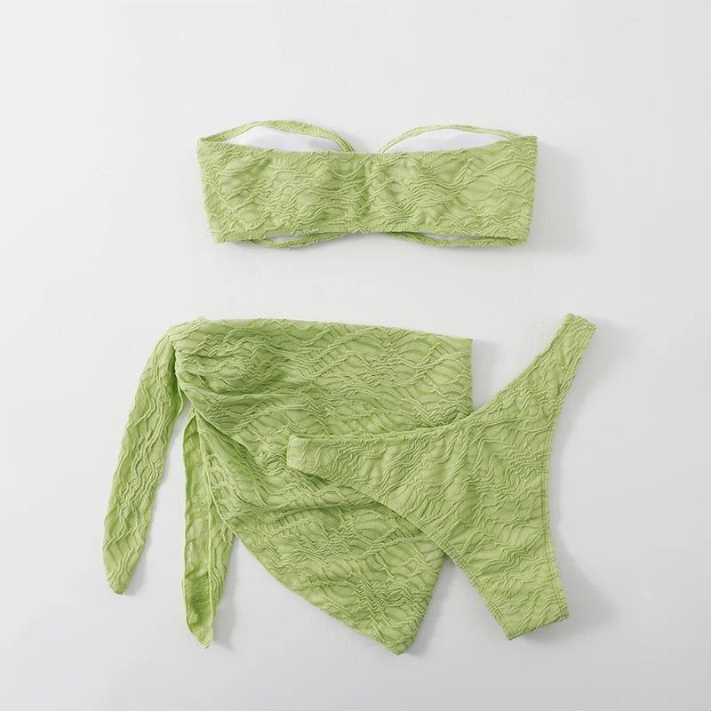 Damen Bandeau-Bikini mit Rüschendetails und elastischem Wickelrock Drune