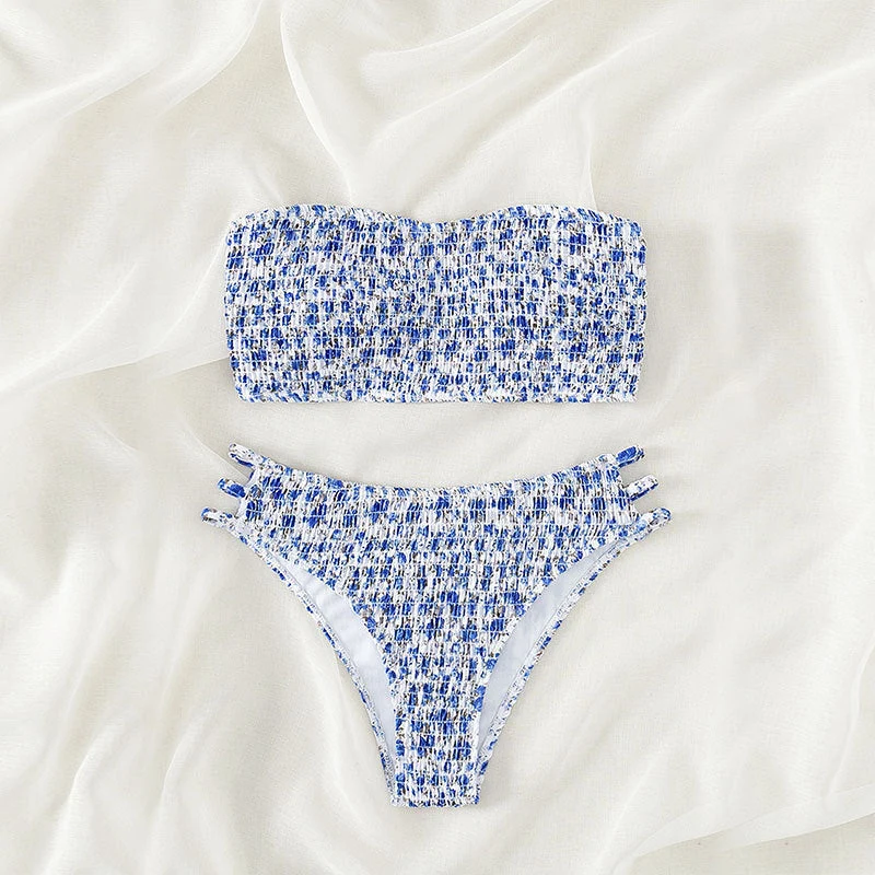 Damen Bandeau-Bikini mit raffinierten Rüschendetails und verstellbaren Trägern Drune