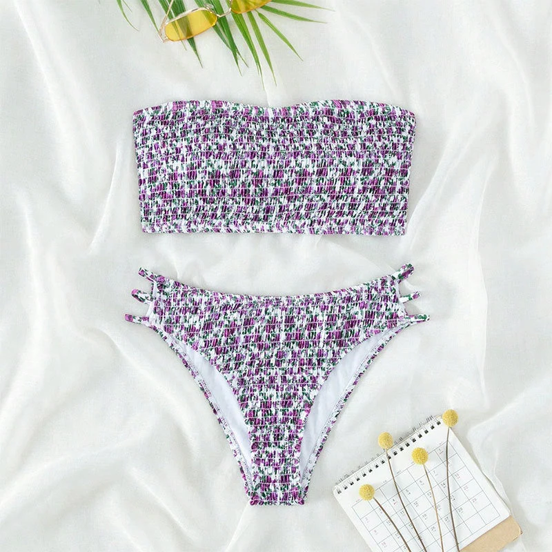 Damen Bandeau-Bikini mit raffinierten Rüschendetails und verstellbaren Trägern Drune