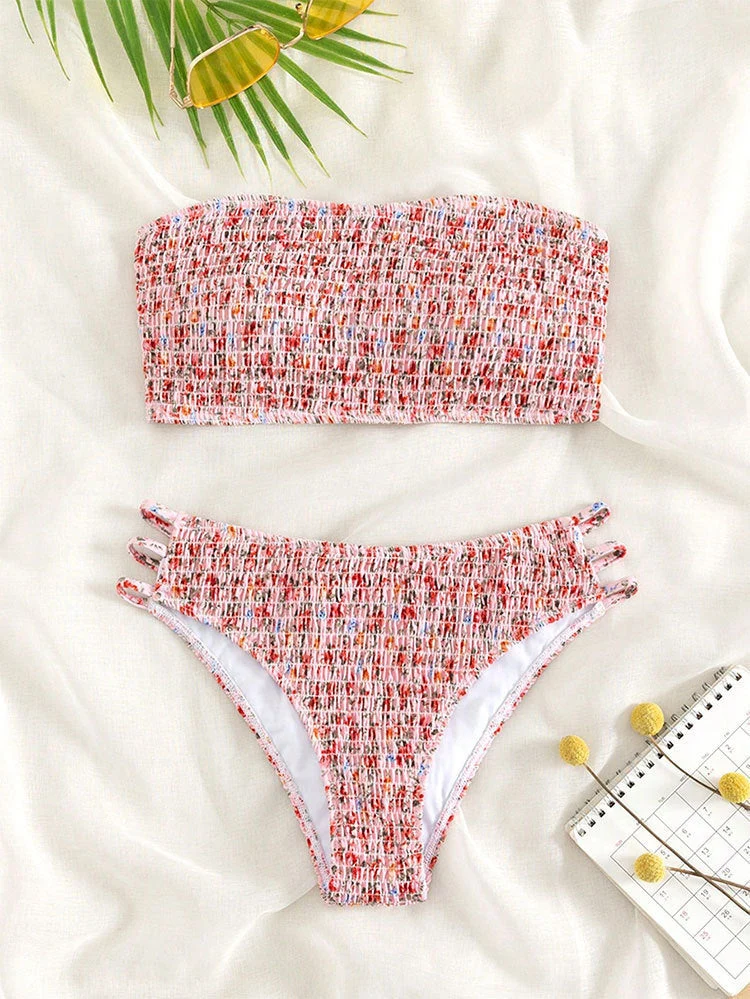 Damen Bandeau-Bikini mit raffinierten Rüschendetails und verstellbaren Trägern Drune