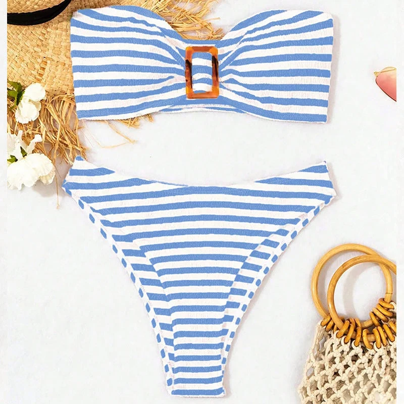 Damen Bandeau-Bikini mit modischem Ringdetail und hohem Beinausschnitt Drune