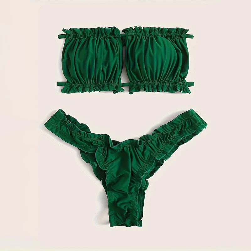 Damen Bandeau-Bikini mit gerafftem Design und Seitenschnürung Drune