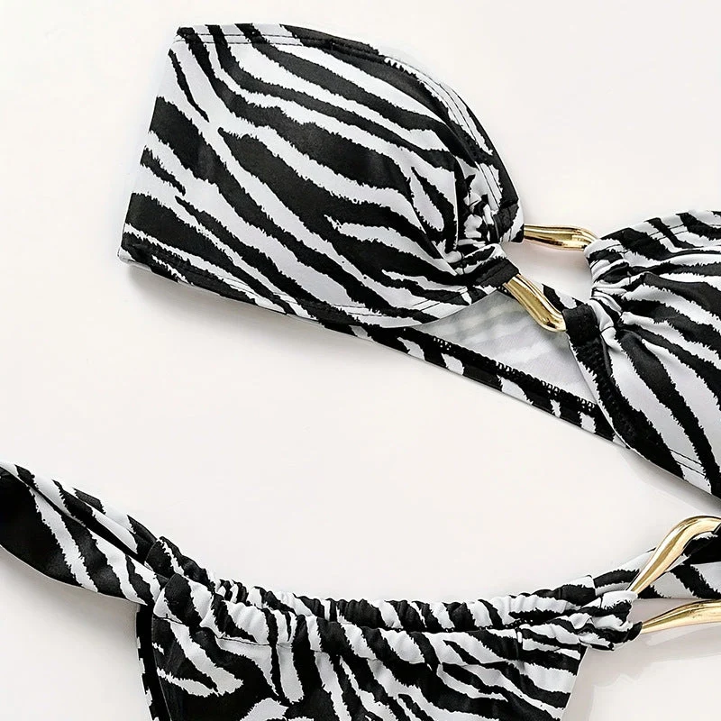 Damen Bandeau-Bikini mit hochwertigem Gold-Detail und elastischem Schnitt Drune