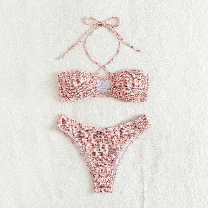 Damen Bandeau-Bikini mit geflochtenem Design und verstellbaren Trägern Drune
