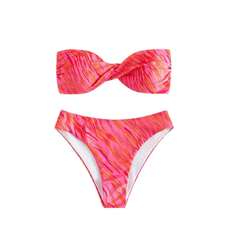 Damen Bandeau-Bikini mit elegantem Knotted-Detail und hochgeschnittenem Unterteil Drune