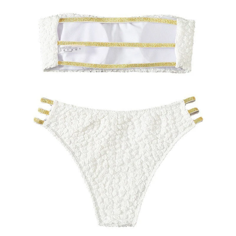 Damen Bandeau-Bikini mit dekorativen Riemen und strukturiertem Oberteil Drune