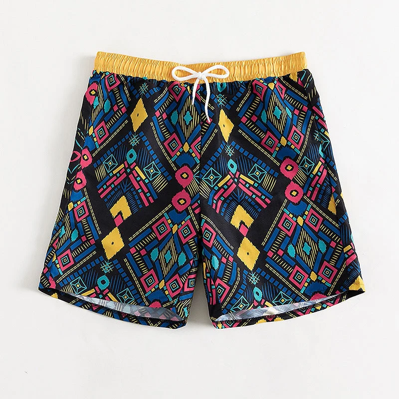 Damen Badeshorts mit elastischem Bund und farbigen geometrischen Mustern Drune
