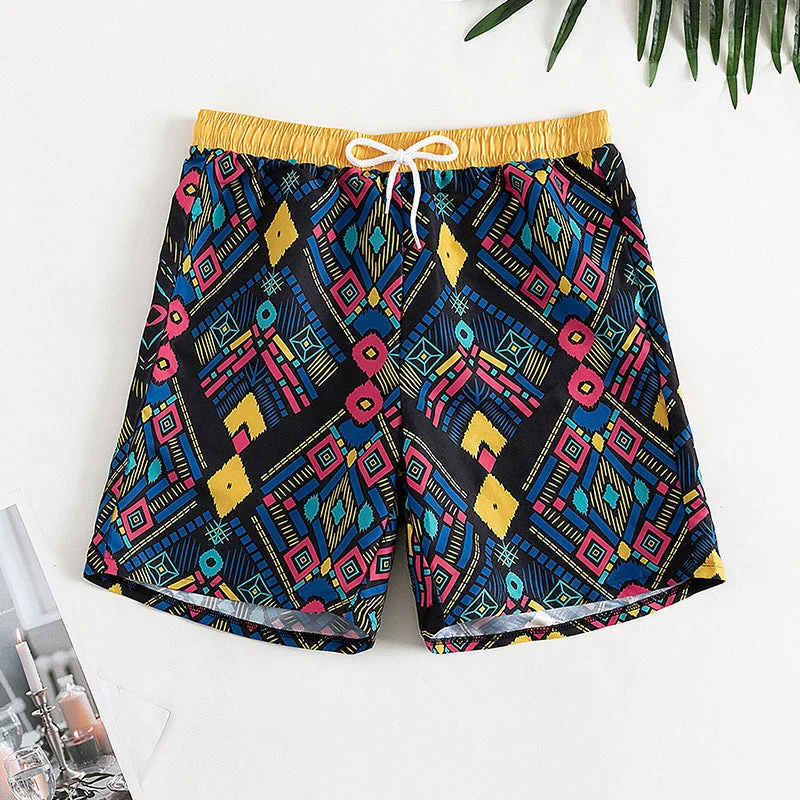 Damen Badeshorts mit elastischem Bund und farbigen geometrischen Mustern Drune