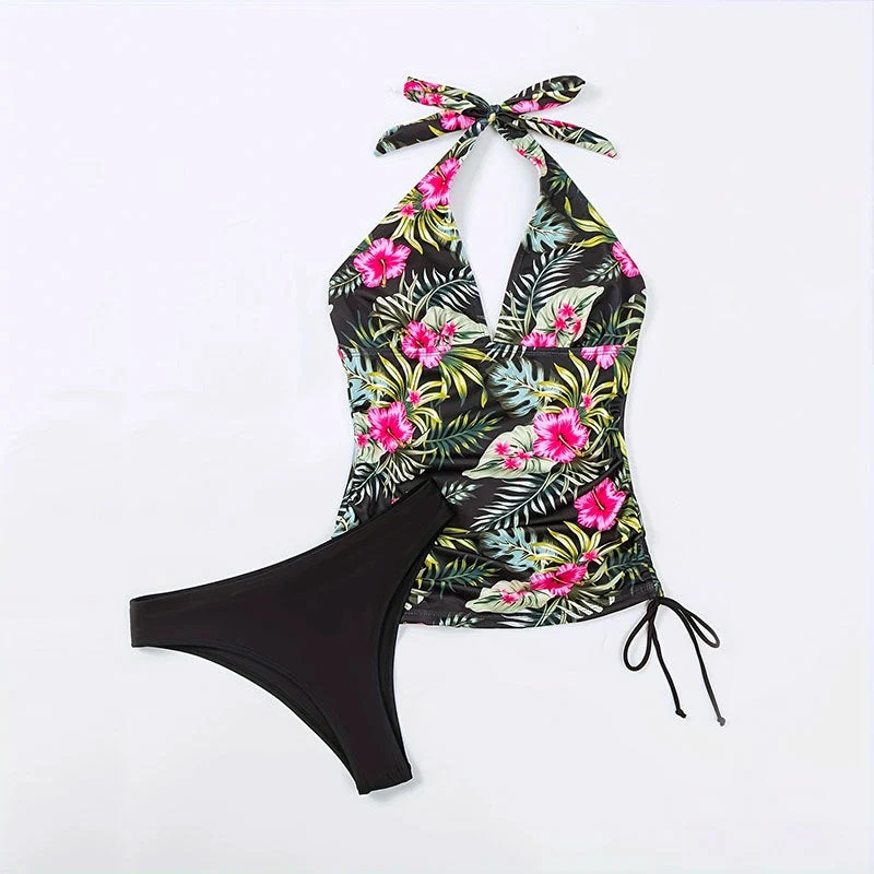 Damen Badeanzug mit floralem Design und verstellbaren Trägern Drune