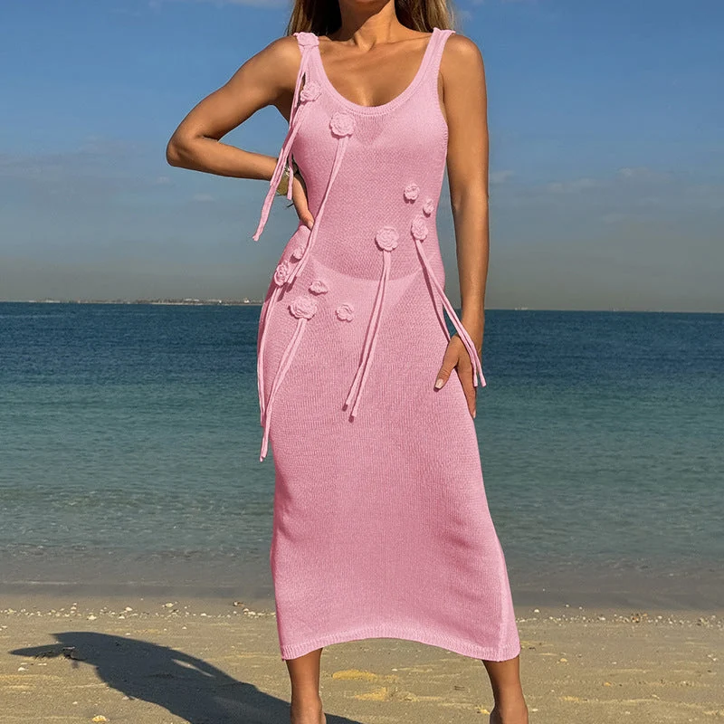 Damen trendiges Strickkleid mit floralem Dekor und raffiniertem Schnitt Drune