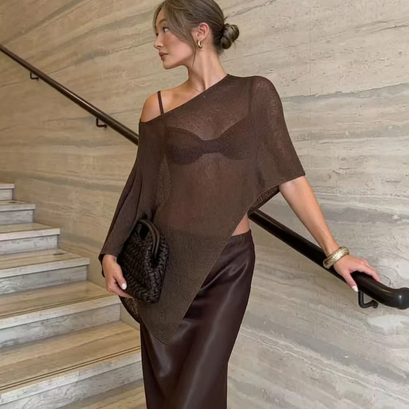 Damen transparenter Strandüberwurf mit asymmetrischem Schnitt und elegantem Design Drune