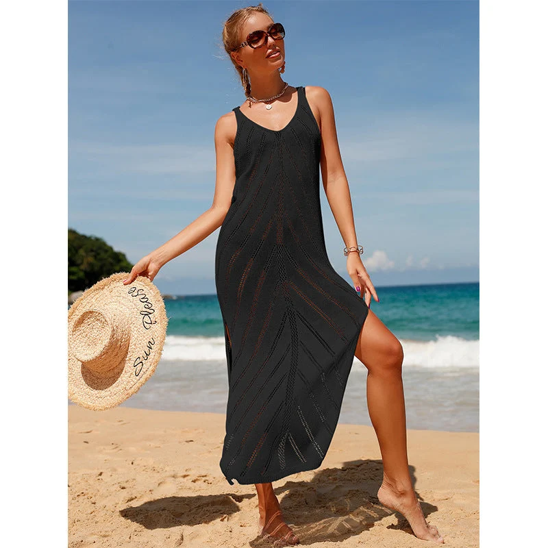 Damen transparentes Häkel-Strandkleid mit hohem Schlitz und stylischem Schnitt Drune