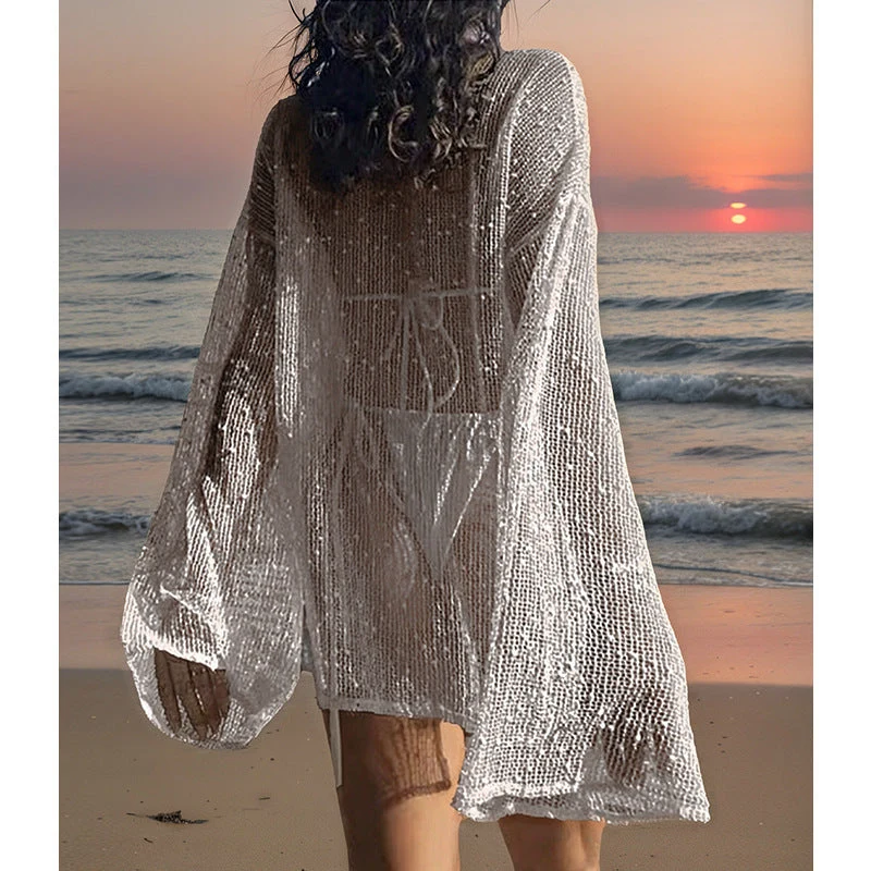Damen transparenter Strandpullover mit modischem Netzdesign Drune