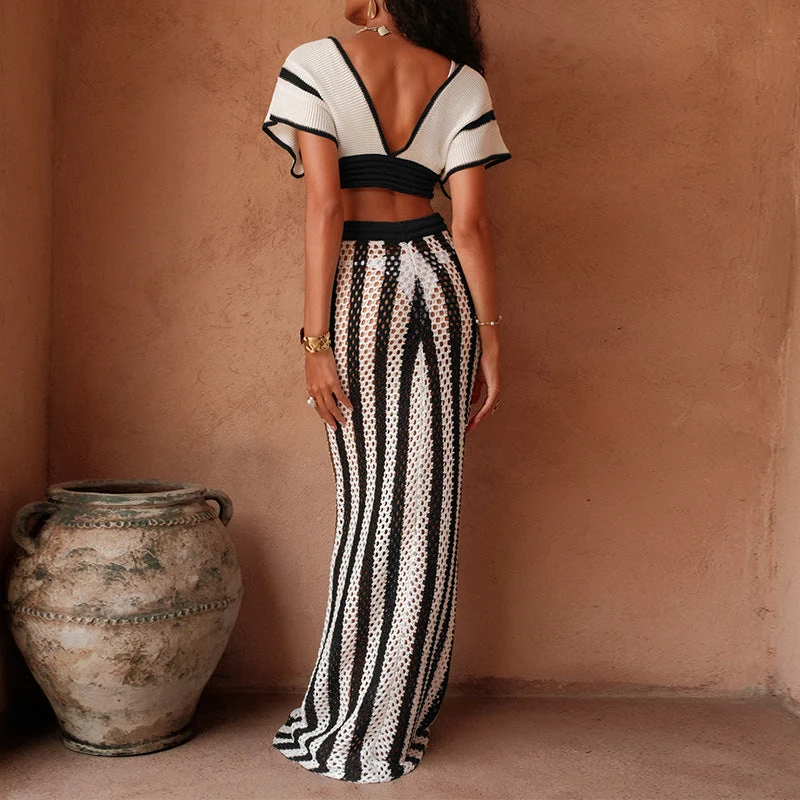 Damen stylisches Crop-Top und weite Palazzo-Hose Set Drune