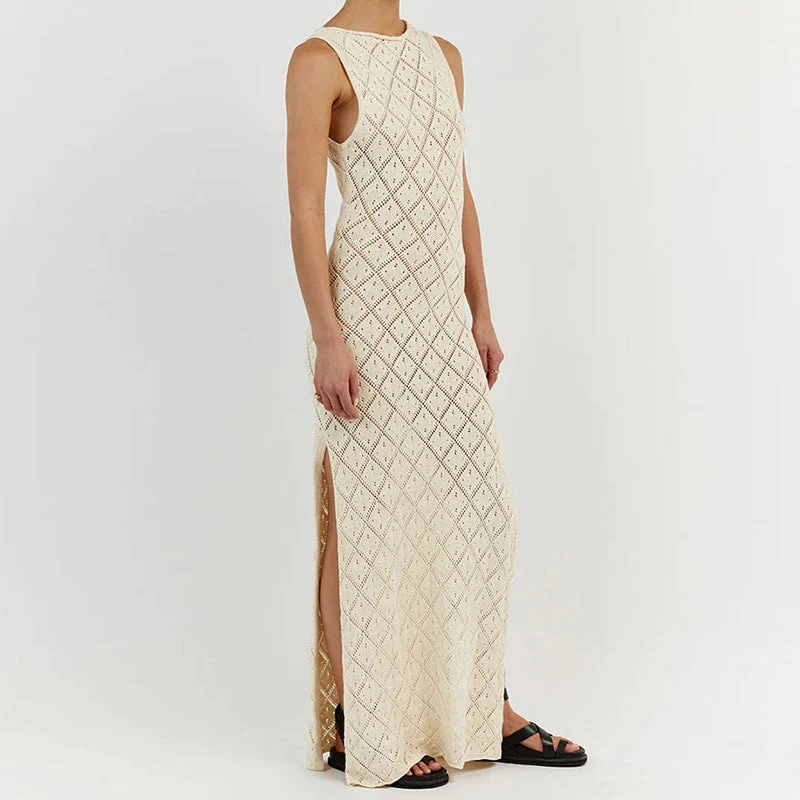 Damen Strickkleid im angesagten Rautenmuster mit hohem Schlitz Drune