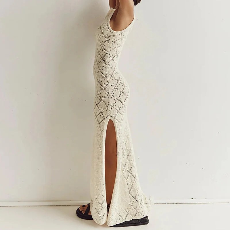 Damen Strickkleid im angesagten Rautenmuster mit hohem Schlitz Drune