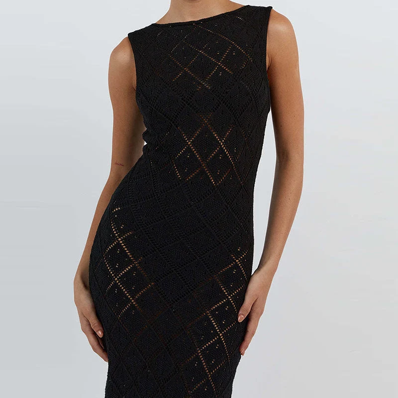 Damen Strickkleid im angesagten Rautenmuster mit hohem Schlitz Drune