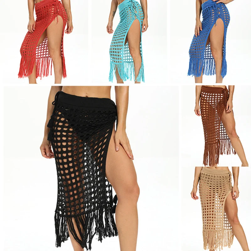 Damen Strandsarong mit trendigem Netzdesign und Fransen Drune