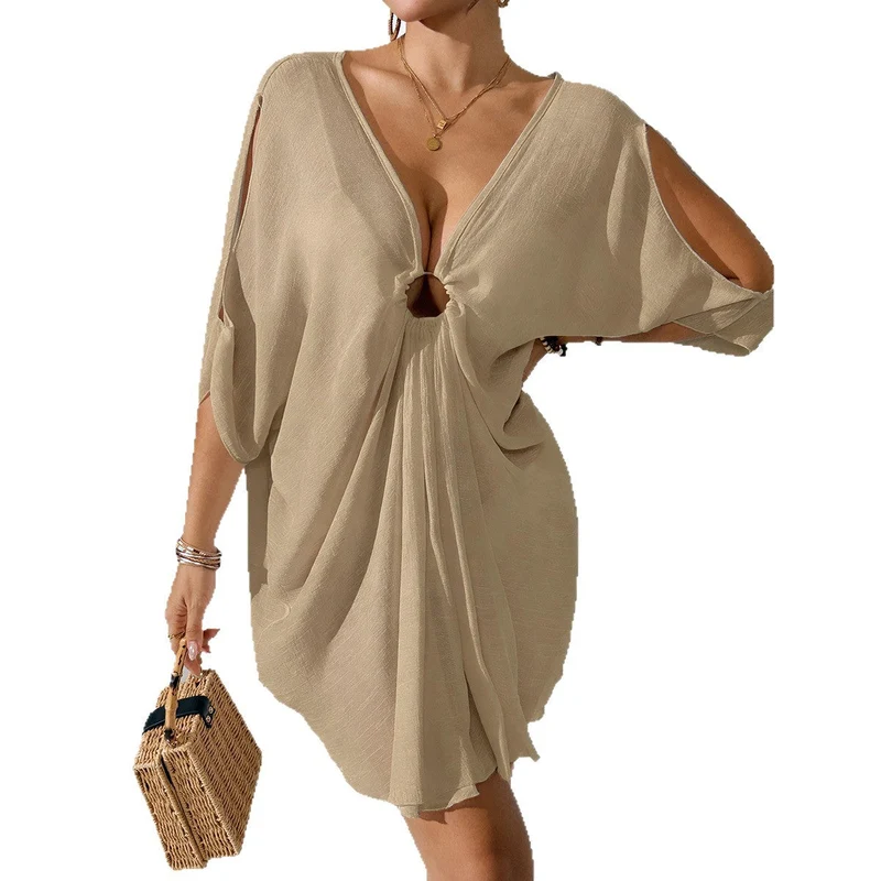Damen Strandkleid mit tiefem V-Ausschnitt und lockerem Schnitt Drune