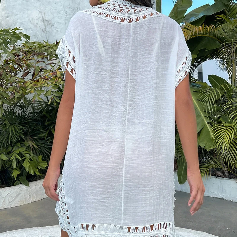 Damen Strandkleid mit kreativem Häkelmuster Drune