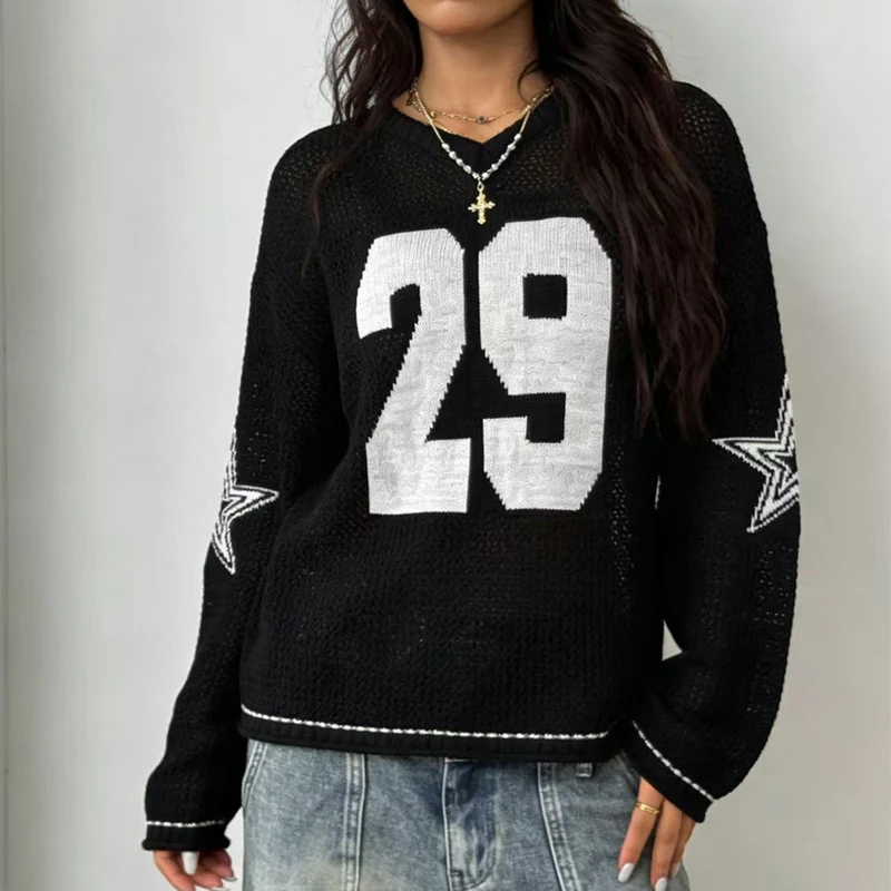 Damen Sportlicher Oversized Pullover mit Motivstickerei Drune