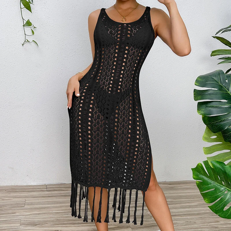 Damen Sommerliches Häkelkleid mit Fransen und seitlichem Schlitz Drune