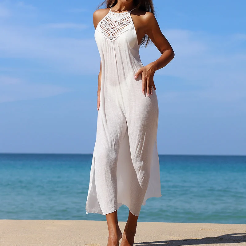 Damen Maxikleid mit elegantem Häkeloberteil und lockerer Silhouette Drune
