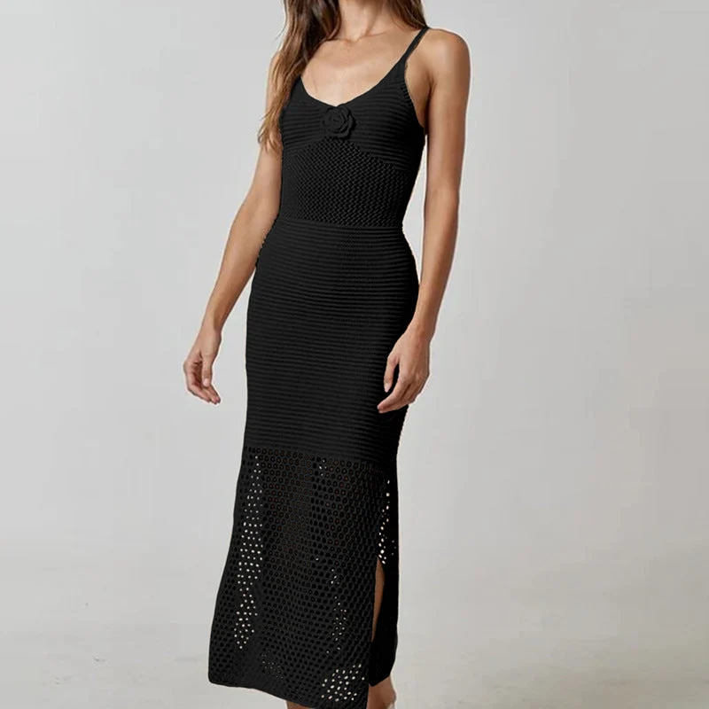 Damen luftiges Netzkleid mit seitlichen Schlitzen und raffinierter Struktur Drune