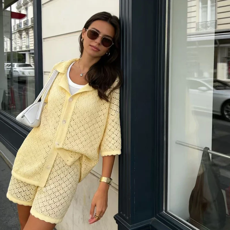 Damen luftige Strickbluse mit durchbrochenem Design und weitem Schnitt Drune