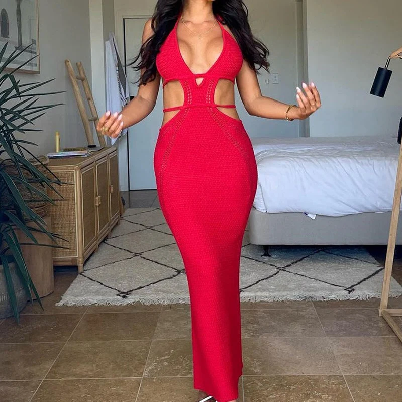 Damen Häkelkleid mit raffinierten Cut-Outs und tiefem V-Ausschnitt Drune