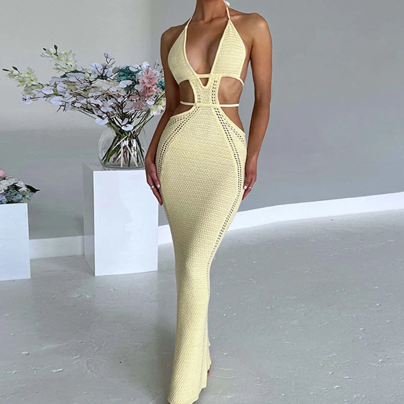 Damen Häkelkleid mit raffinierten Cut-Outs und tiefem V-Ausschnitt Drune