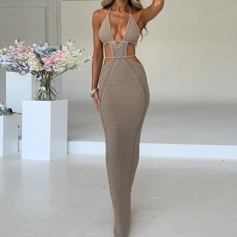 Damen Häkelkleid mit raffinierten Cut-Outs und tiefem V-Ausschnitt Drune