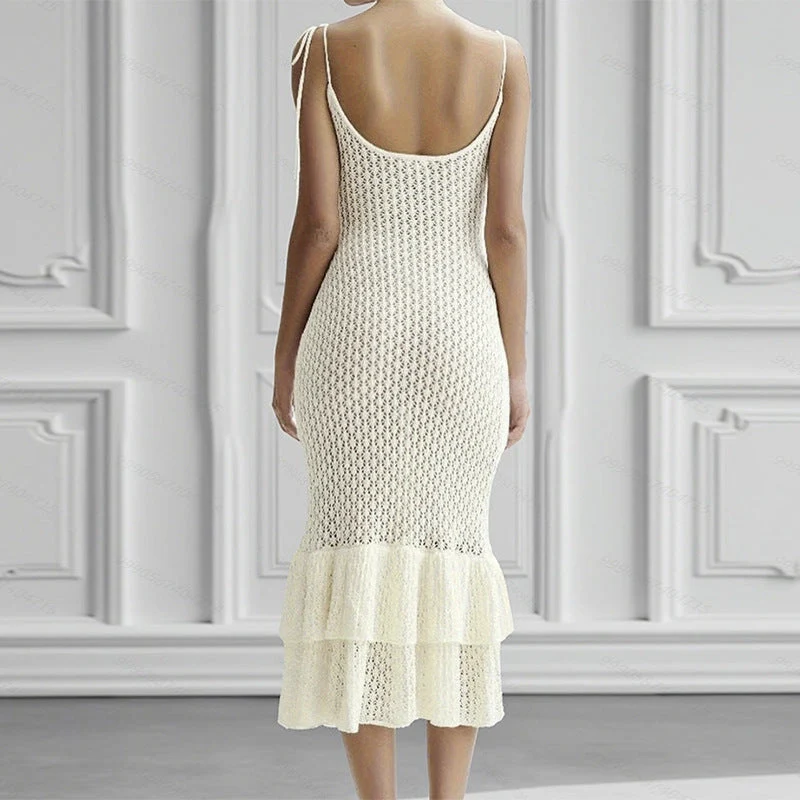 Damen Häkelkleid mit voluminösem Rüschenbesatz Drune