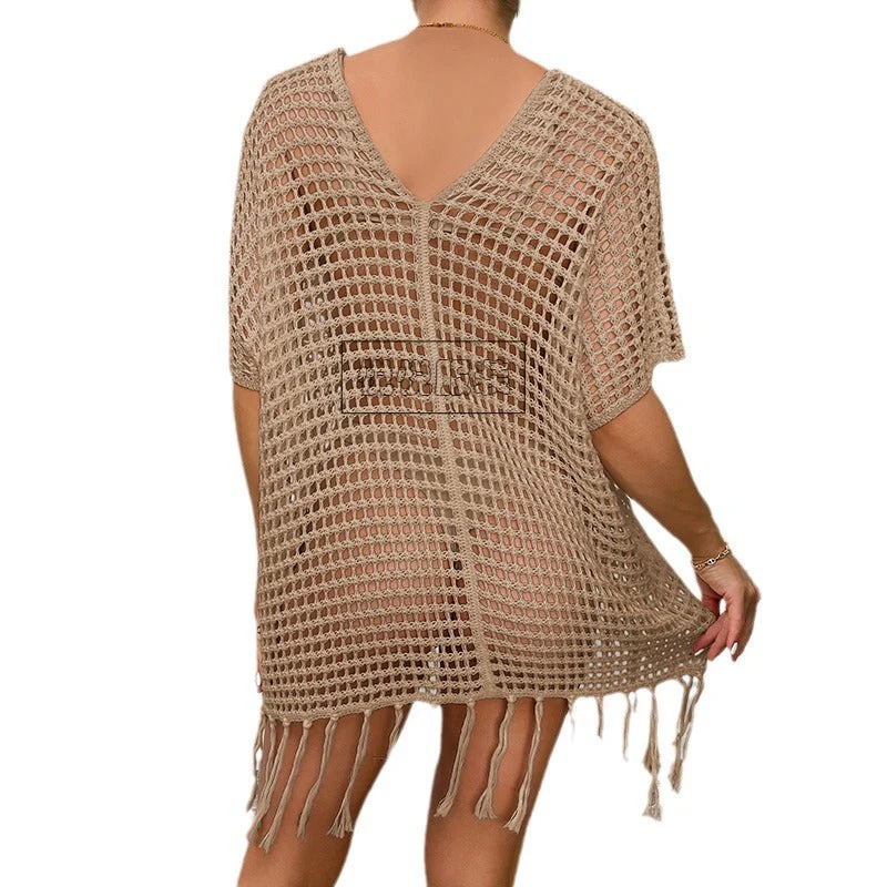 Damen Häkel-Strandtunika mit Fransen und transparentem Design Drune