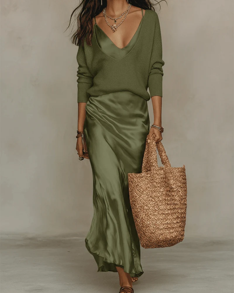 Mila™ - Elegantes Zweifarbiges Midikleid