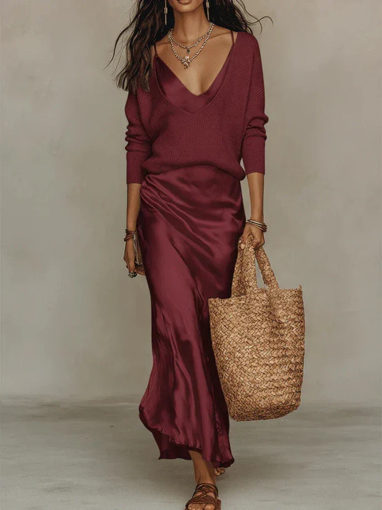 Mila™ - Elegantes Zweifarbiges Midikleid