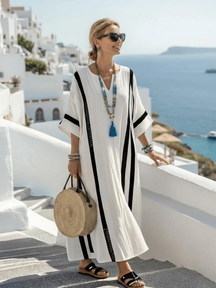 Elvienne™ - Farbblockiertes Kurzarm-Maxikleid